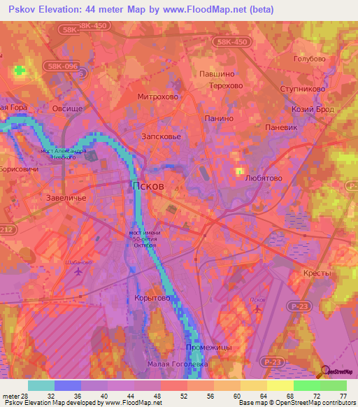 Pskov,Russia Elevation Map