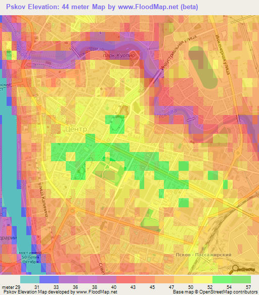 Pskov,Russia Elevation Map