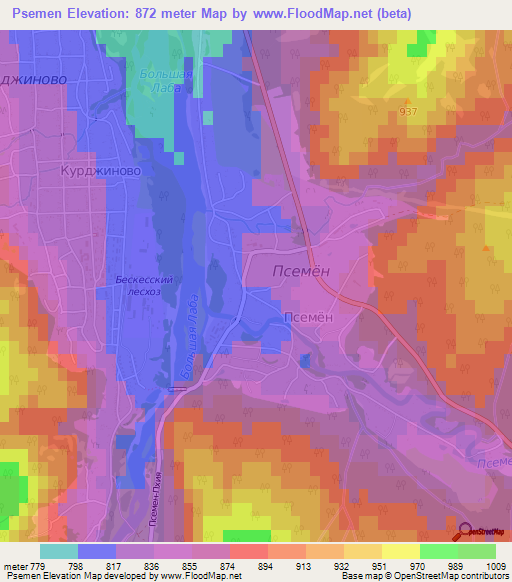 Psemen,Russia Elevation Map