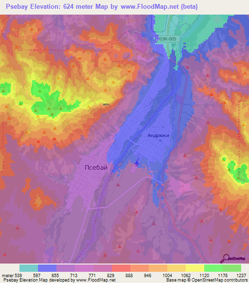 Psebay,Russia Elevation Map