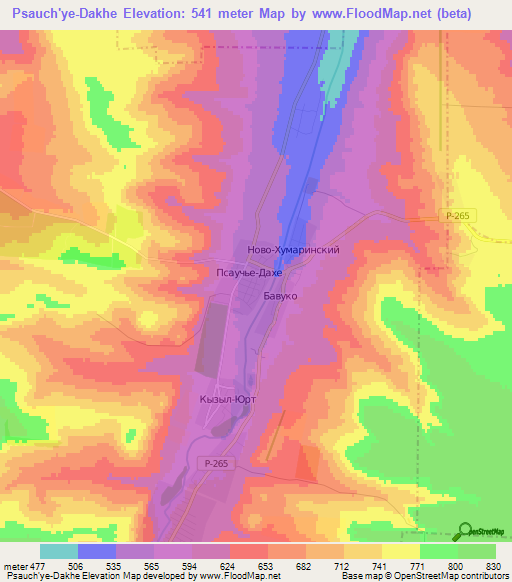 Psauch'ye-Dakhe,Russia Elevation Map