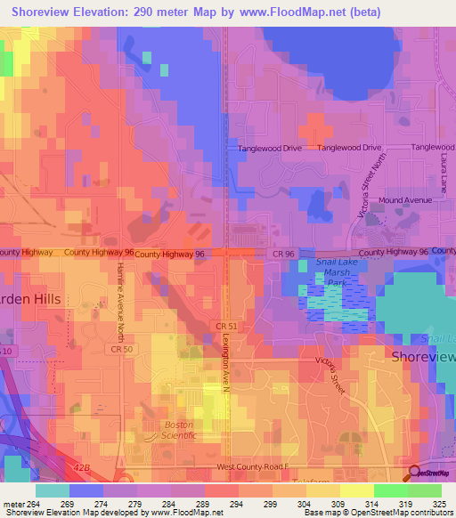 Elevation of Shoreview,US Elevation Map, Topography, Contour