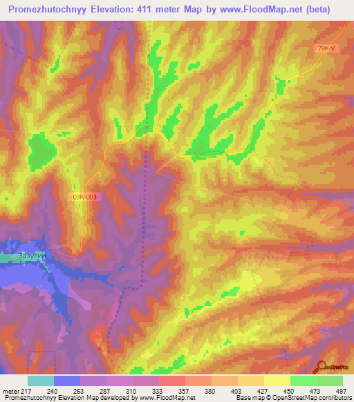 Promezhutochnyy,Russia Elevation Map