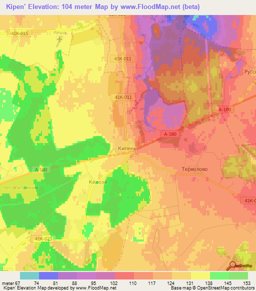 Kipen',Russia Elevation Map