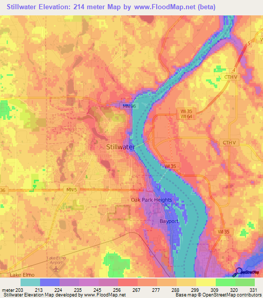 Stillwater,US Elevation Map