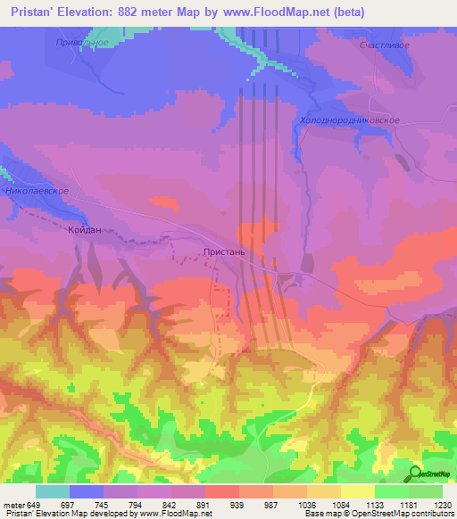 Pristan',Russia Elevation Map