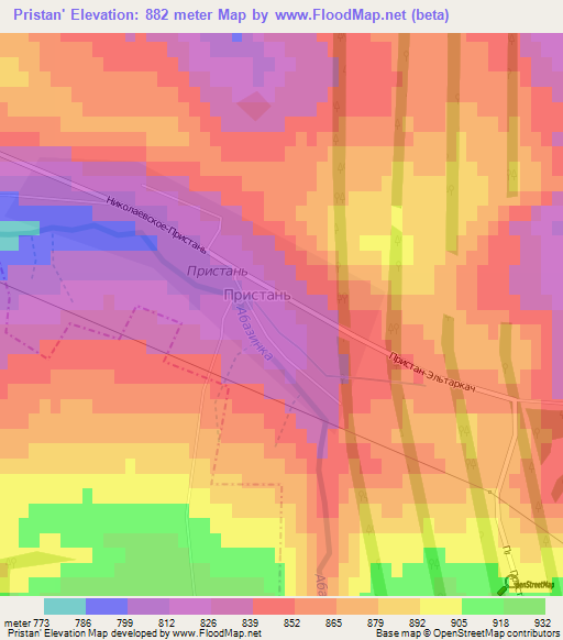 Pristan',Russia Elevation Map