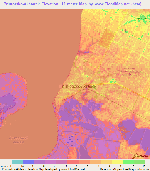 Primorsko-Akhtarsk,Russia Elevation Map