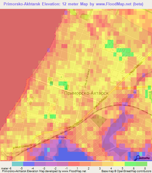 Primorsko-Akhtarsk,Russia Elevation Map