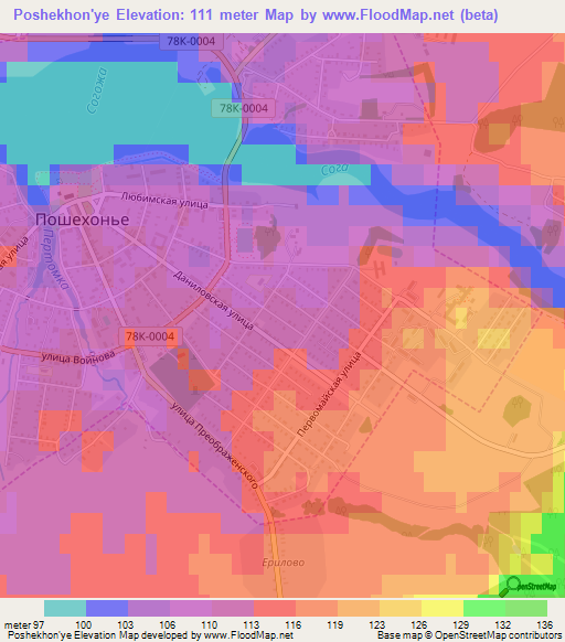 Poshekhon'ye,Russia Elevation Map