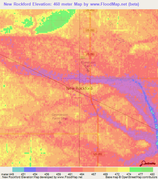 New Rockford,US Elevation Map