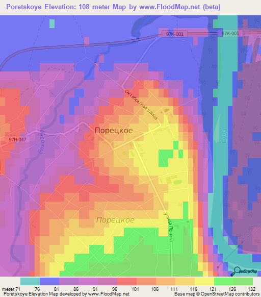 Poretskoye,Russia Elevation Map