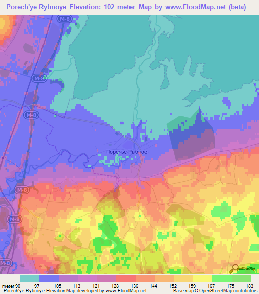 Porech'ye-Rybnoye,Russia Elevation Map