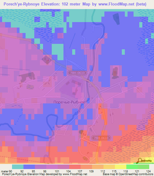 Porech'ye-Rybnoye,Russia Elevation Map