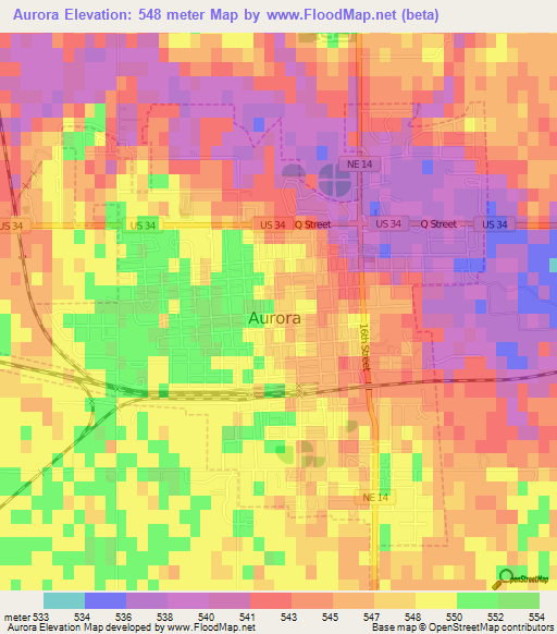 Aurora,US Elevation Map