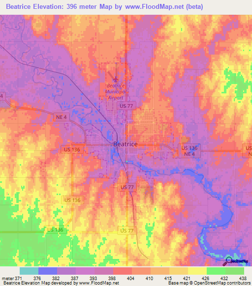 Beatrice,US Elevation Map