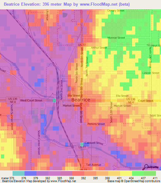 Beatrice,US Elevation Map