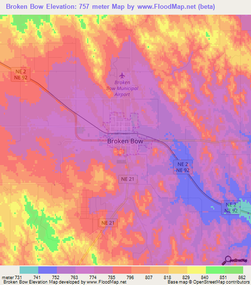 Broken Bow,US Elevation Map