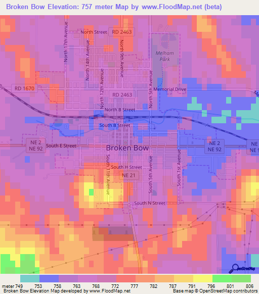 Broken Bow,US Elevation Map