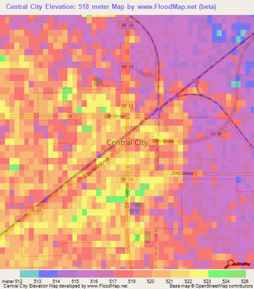 Central City,US Elevation Map