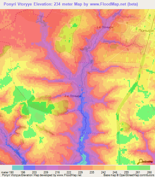 Ponyri Vtoryye,Russia Elevation Map