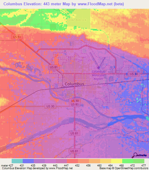 Columbus,US Elevation Map