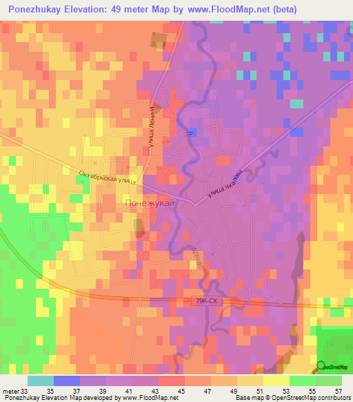 Ponezhukay,Russia Elevation Map