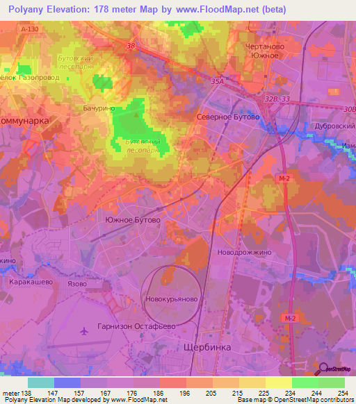 Polyany,Russia Elevation Map