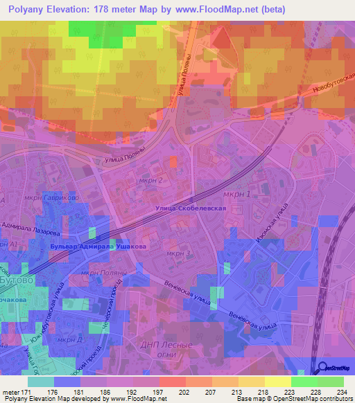 Polyany,Russia Elevation Map