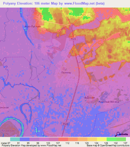 Polyany,Russia Elevation Map