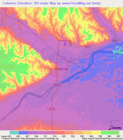 Fullerton,US Elevation Map