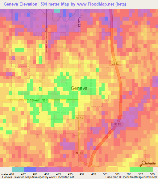 Geneva,US Elevation Map