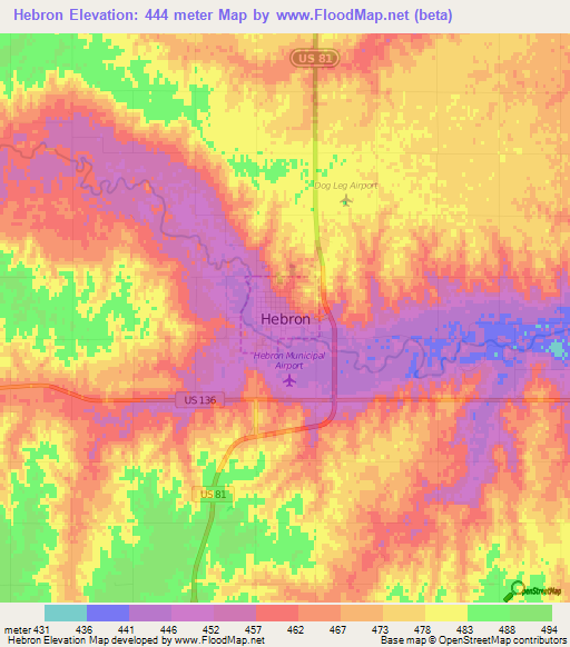 Hebron,US Elevation Map