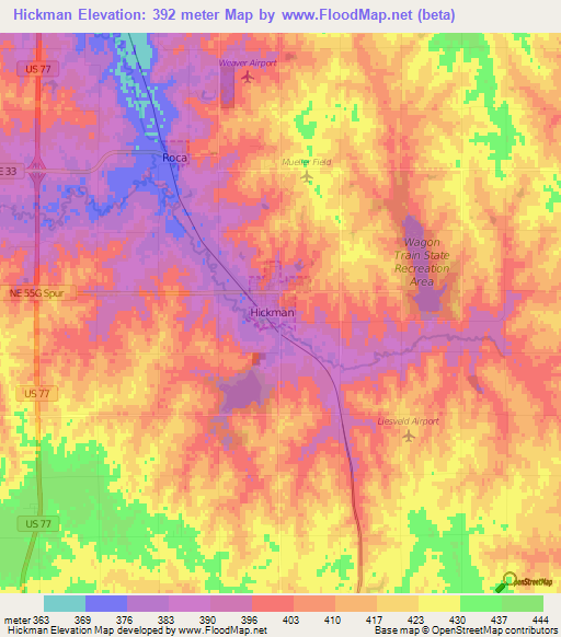 Hickman,US Elevation Map