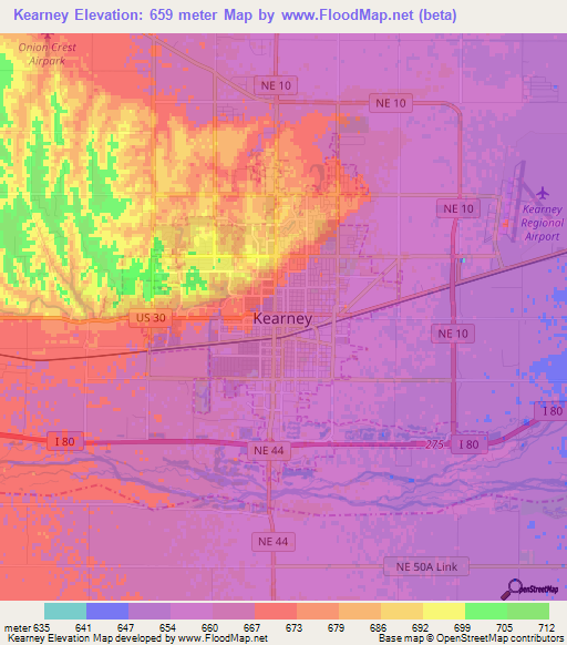 Kearney,US Elevation Map