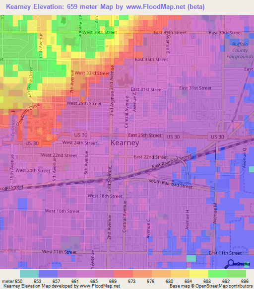 Kearney,US Elevation Map