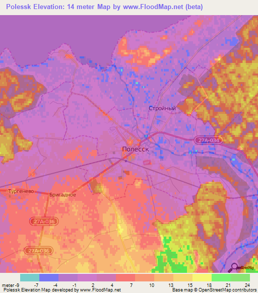 Polessk,Russia Elevation Map