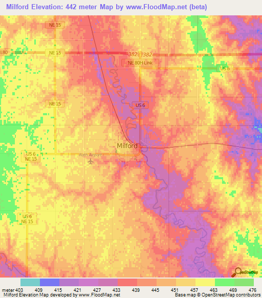 Milford,US Elevation Map