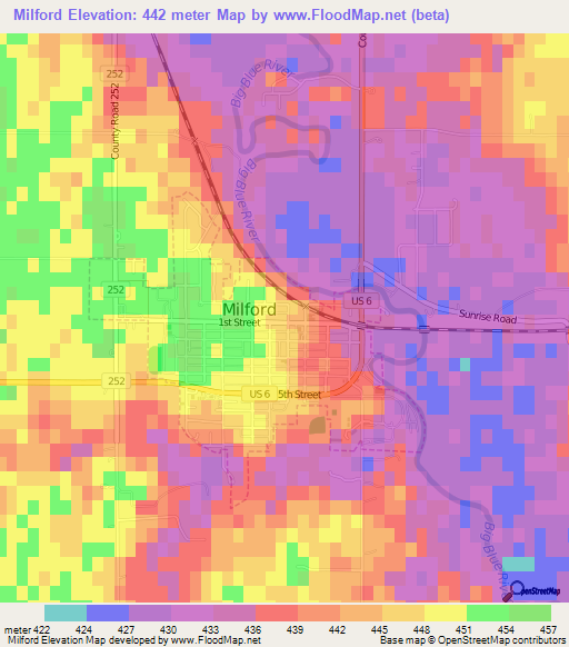 Milford,US Elevation Map