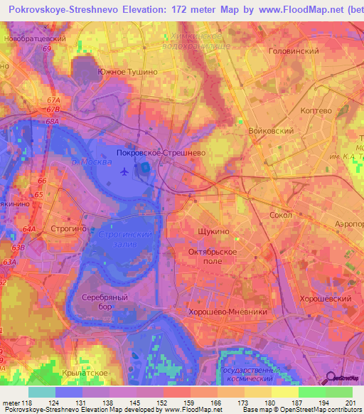 Pokrovskoye-Streshnevo,Russia Elevation Map