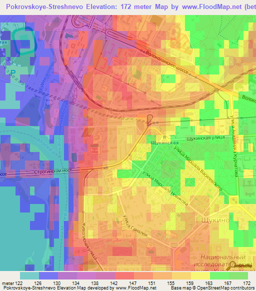 Pokrovskoye-Streshnevo,Russia Elevation Map