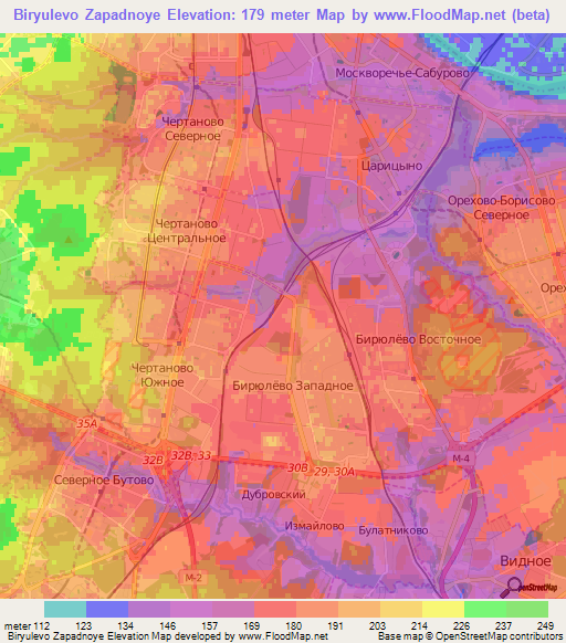 Biryulevo Zapadnoye,Russia Elevation Map