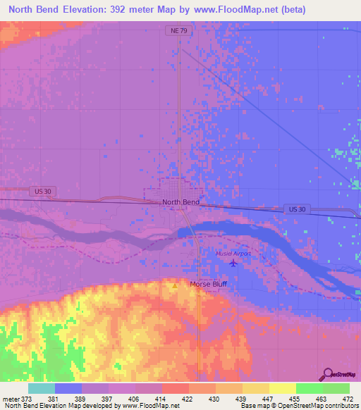 North Bend,US Elevation Map