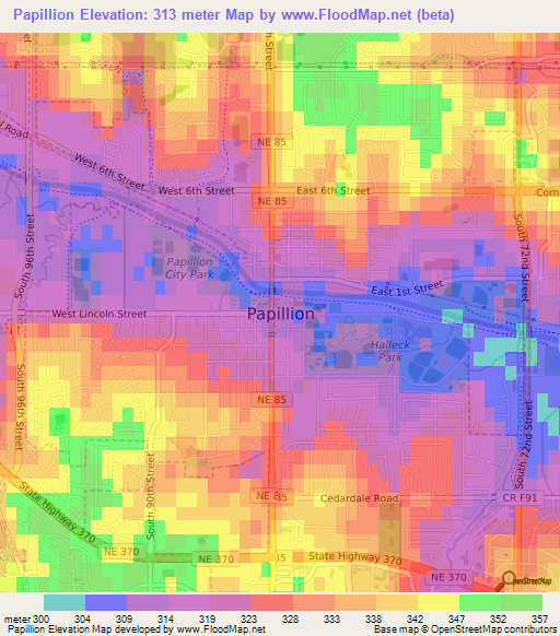 Papillion,US Elevation Map