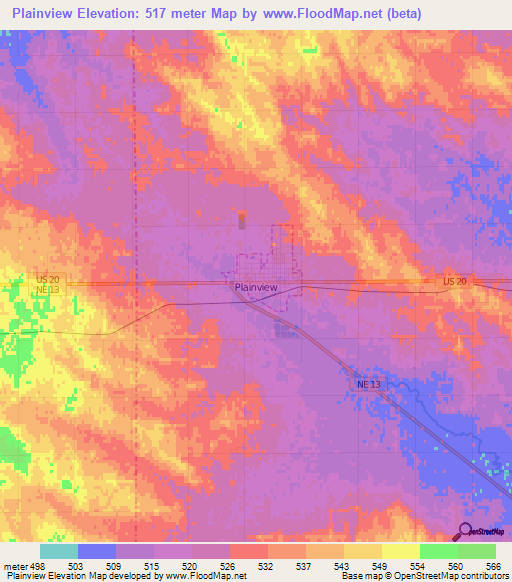 Plainview,US Elevation Map