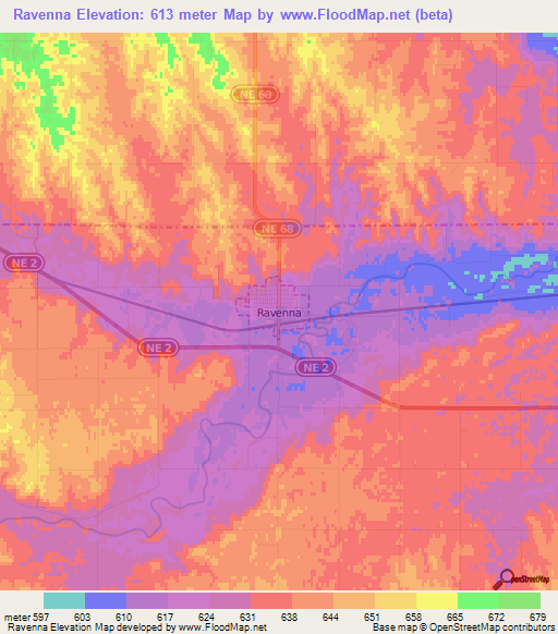 Ravenna,US Elevation Map