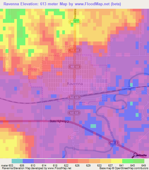 Ravenna,US Elevation Map