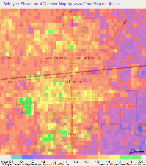 Schuyler,US Elevation Map