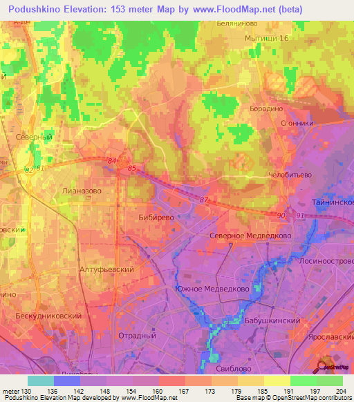 Podushkino,Russia Elevation Map