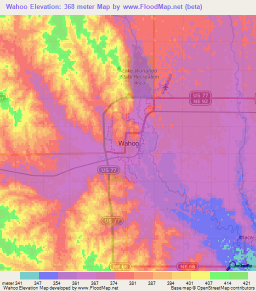 Wahoo,US Elevation Map